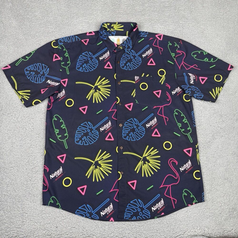 Tropical Bros Natural Light Shirt Mens XL Naturday Retro Flamingo Beer Hawaiian